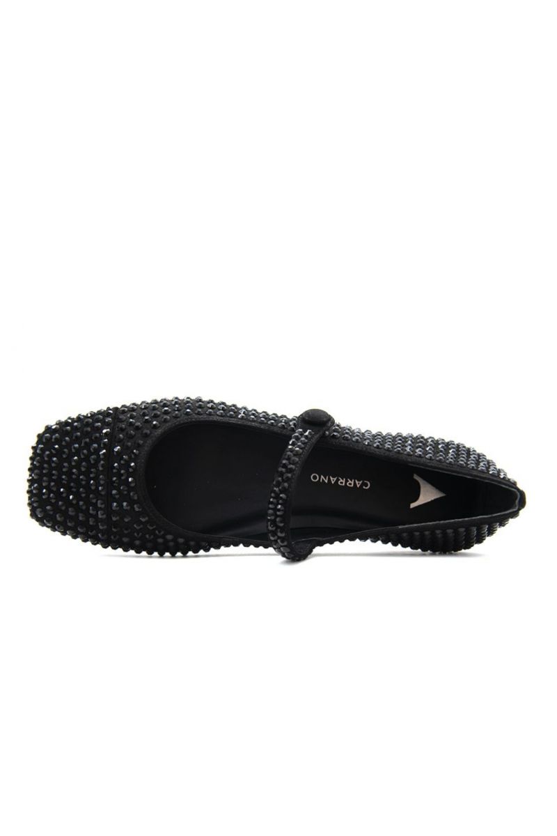 CARRANO E67326 NOBUCK SMOOTH BALLERINAS WITH CRISTAL ALL OVER SUEDE LEATHER BLACK