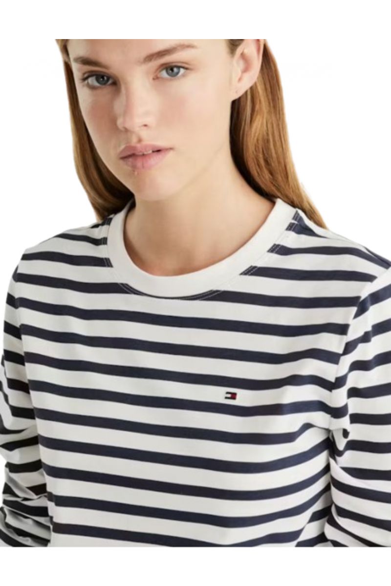 TOMMY HILFIGER MODERN REG STRIPE C-NK LS WHITE-DESERT SKY