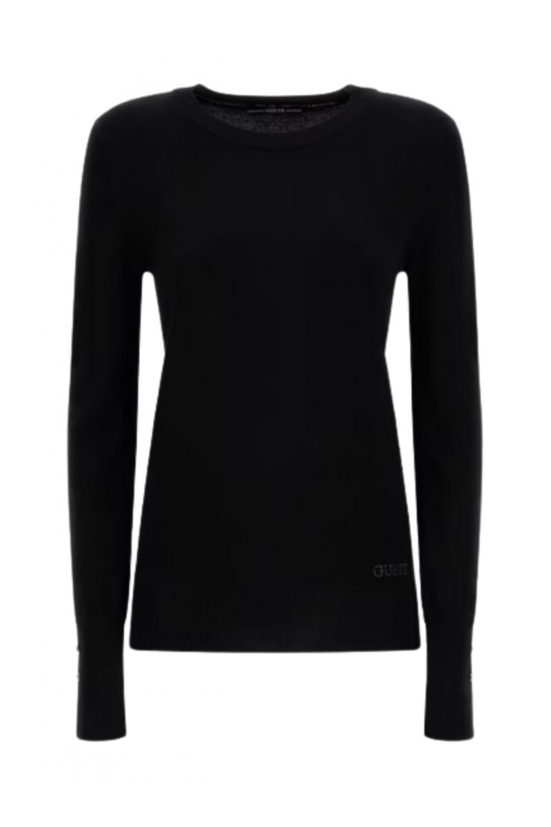 GUESS ELINOR RN LS SWTR KNIT SWEATER BLACK