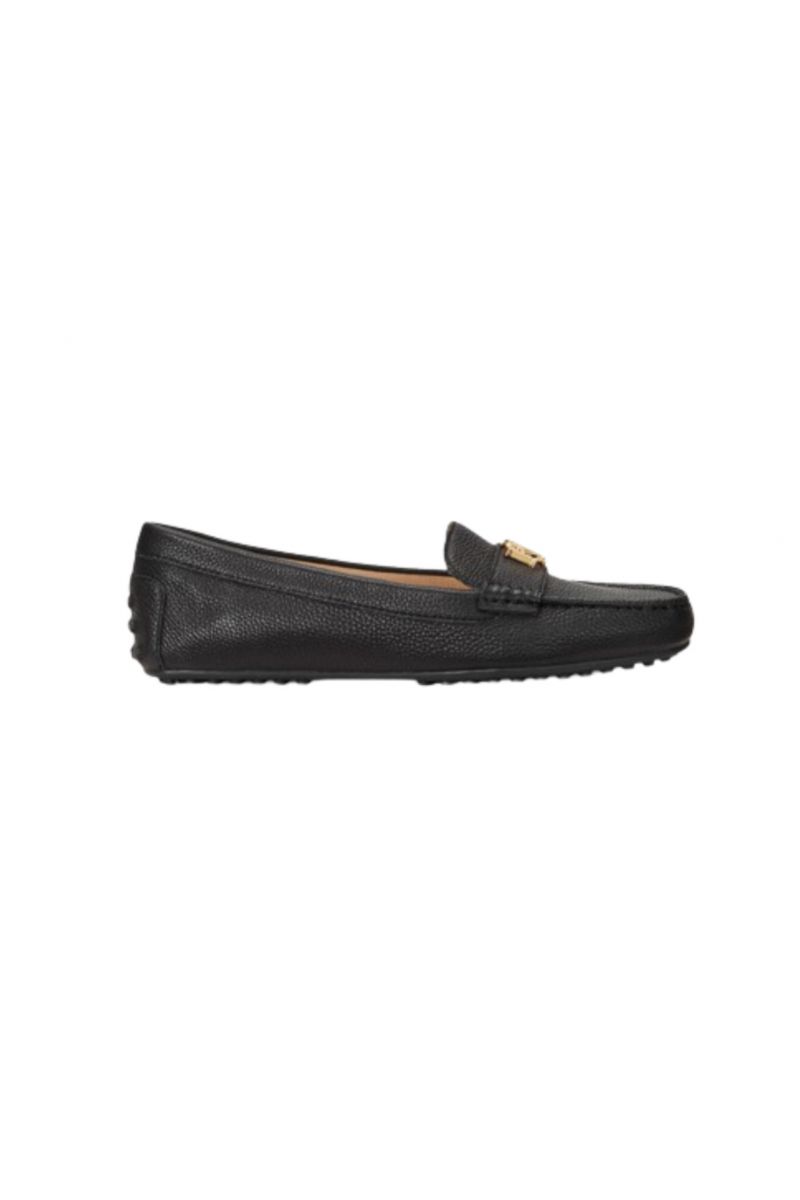 LAUREN RALPH LAUREN 100% COW LEATHER BARNSBURY-FLATS-DRIVER BLACK