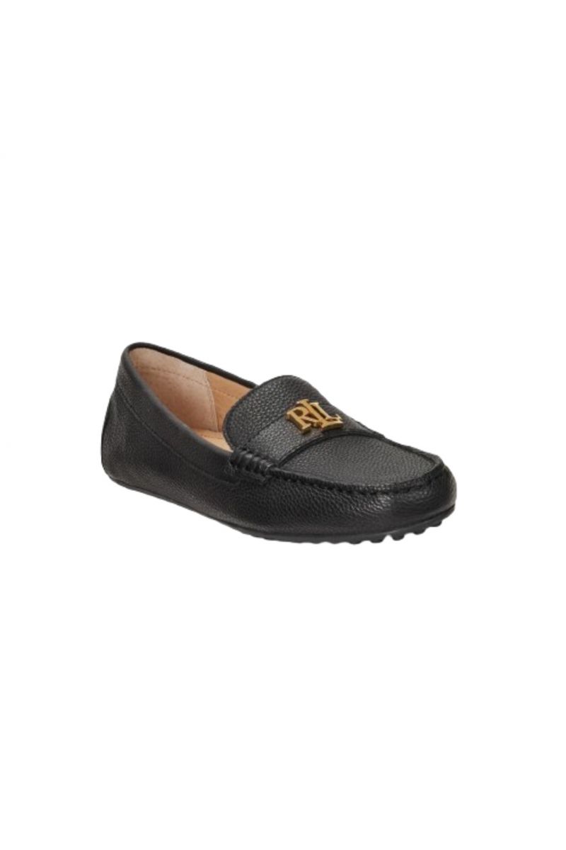 LAUREN RALPH LAUREN 100% COW LEATHER BARNSBURY-FLATS-DRIVER BLACK