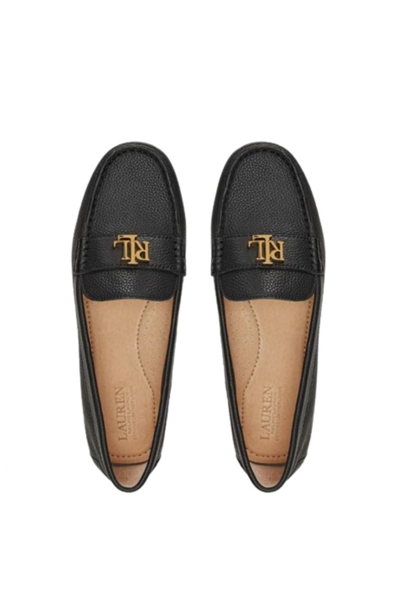 LAUREN RALPH LAUREN 100% COW LEATHER BARNSBURY-FLATS-DRIVER BLACK