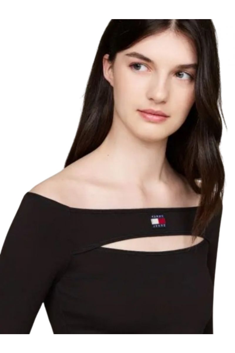 TOMMY HILFIGER TJW SLIM BADGE CUTOUT TOP LS BLACK BDS