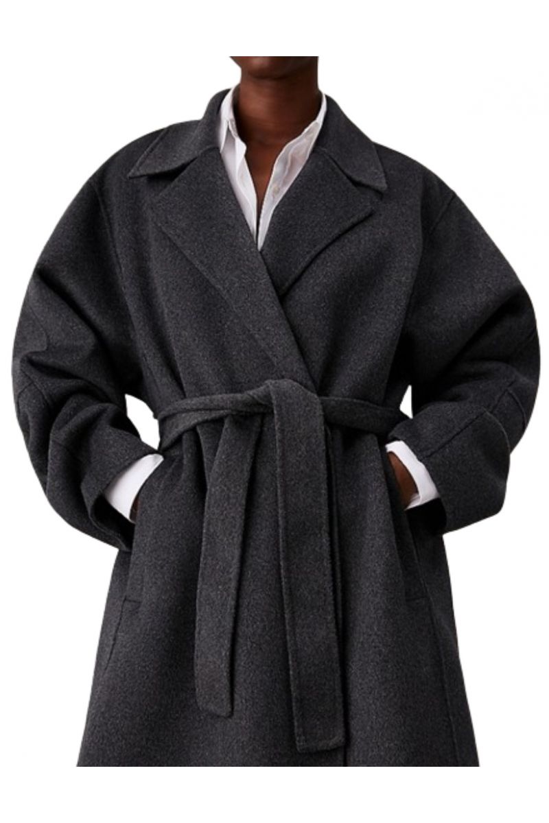 CALVIN KLEIN LS DFACE WOOL LONG WRAP COAT GREY_N4A