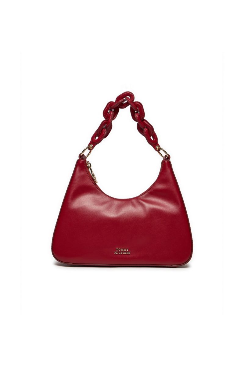 TOMMY HILFIGER SOFT LEATHER SHOULDER BAG RED XNN