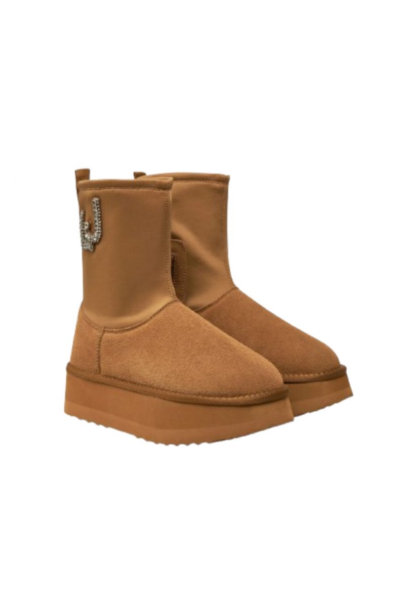 LIU JO BOOT COW SUEDE WITH ZIRGON LOGO COGNAC