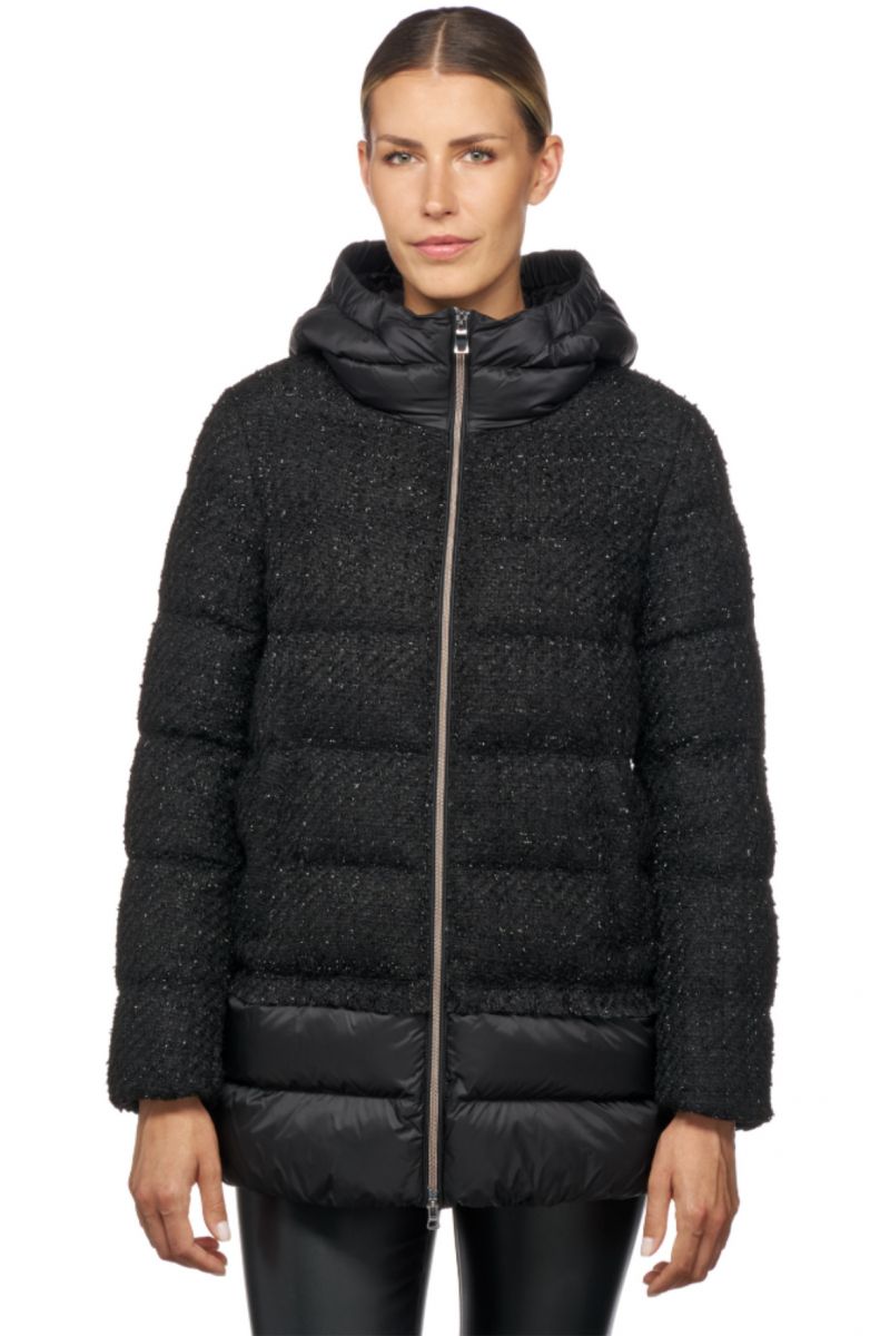 GEOX W MANILVA PARKA JACKET WITH OUTER KNIT FABRIC AND RHINESTONES 100% PL/PA - BLACK