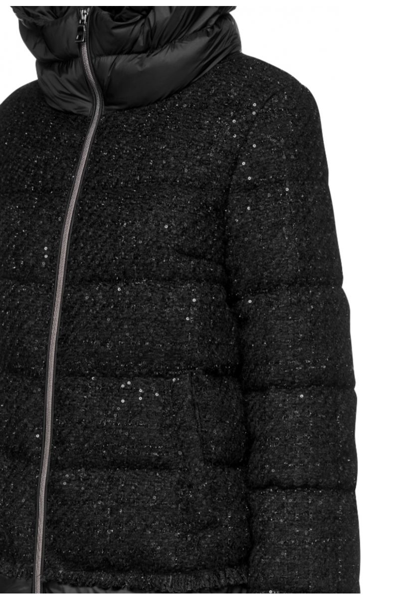 GEOX W MANILVA PARKA JACKET WITH OUTER KNIT FABRIC AND RHINESTONES 100% PL/PA - BLACK