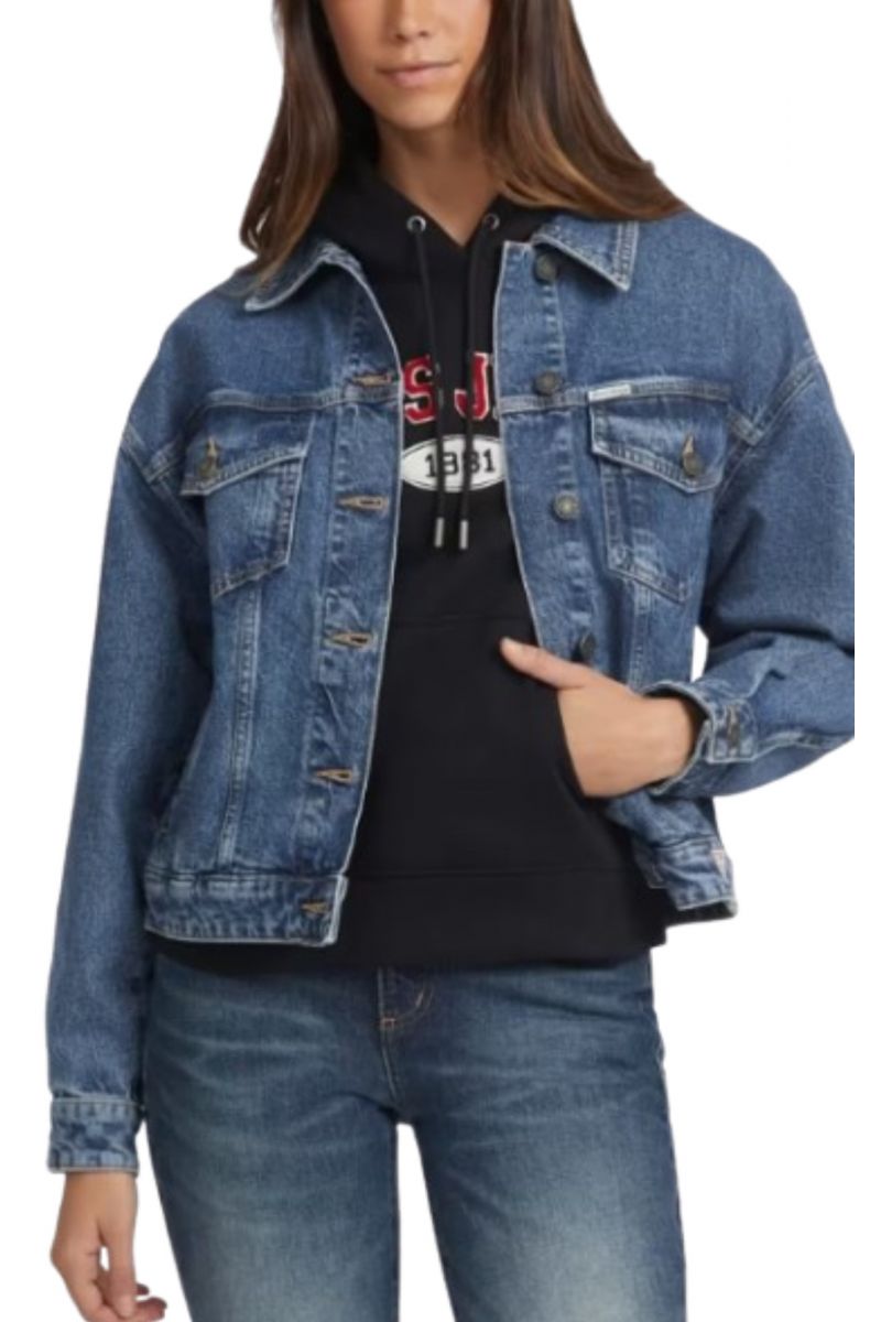 GUESS GJ OVERSIZE TRUCKER - ECO RECY CO RIVERSIDE STR INDI DENIM MEDIUM BLUE