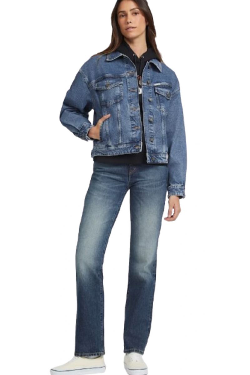 GUESS GJ OVERSIZE TRUCKER - ECO RECY CO RIVERSIDE STR INDI DENIM MEDIUM BLUE