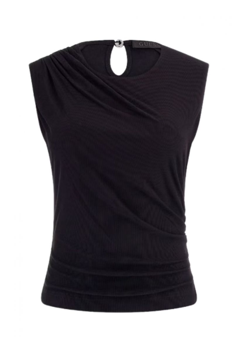 GUESS SL ELIS DRAPE TOP BLACK