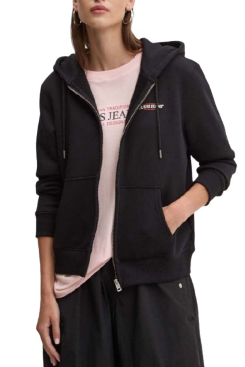 GUESS GJ ZIP HOOD REG MINI - ORGANIC CO/PL SOFT FLEECE 350 BLACK