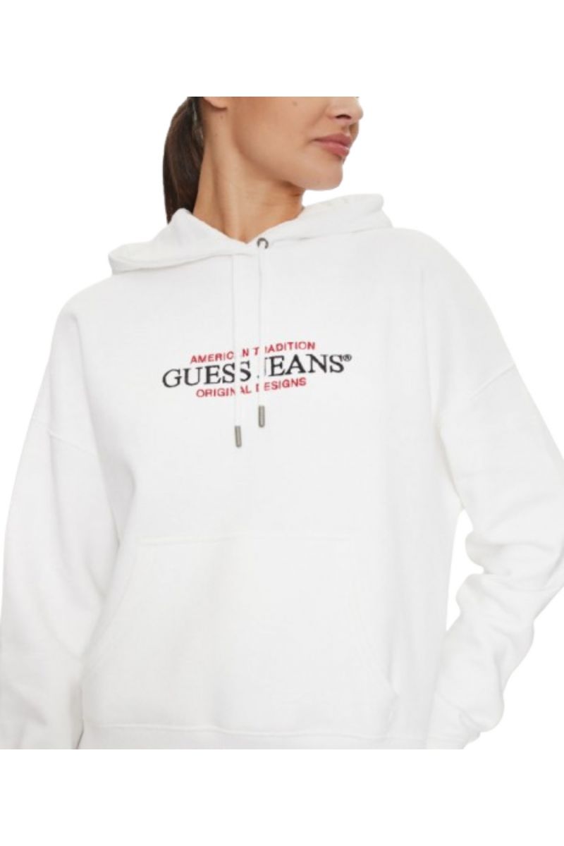 GUESS GJ HOOD OS AMERICAN - ORGANIC CO/PL SOFT FLEECE 350 WHITE