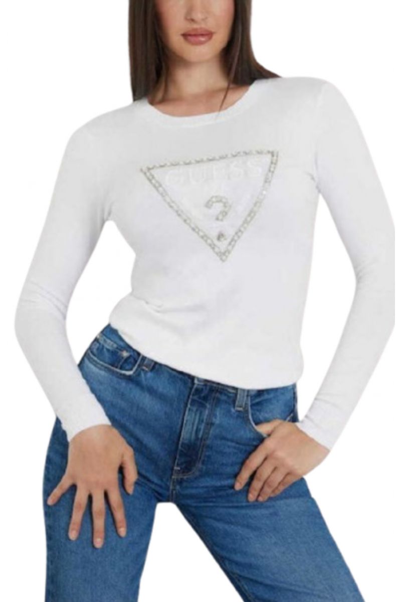 GUESS RYLIE TRIANGLE LOGO RN LS SWTR WHITE