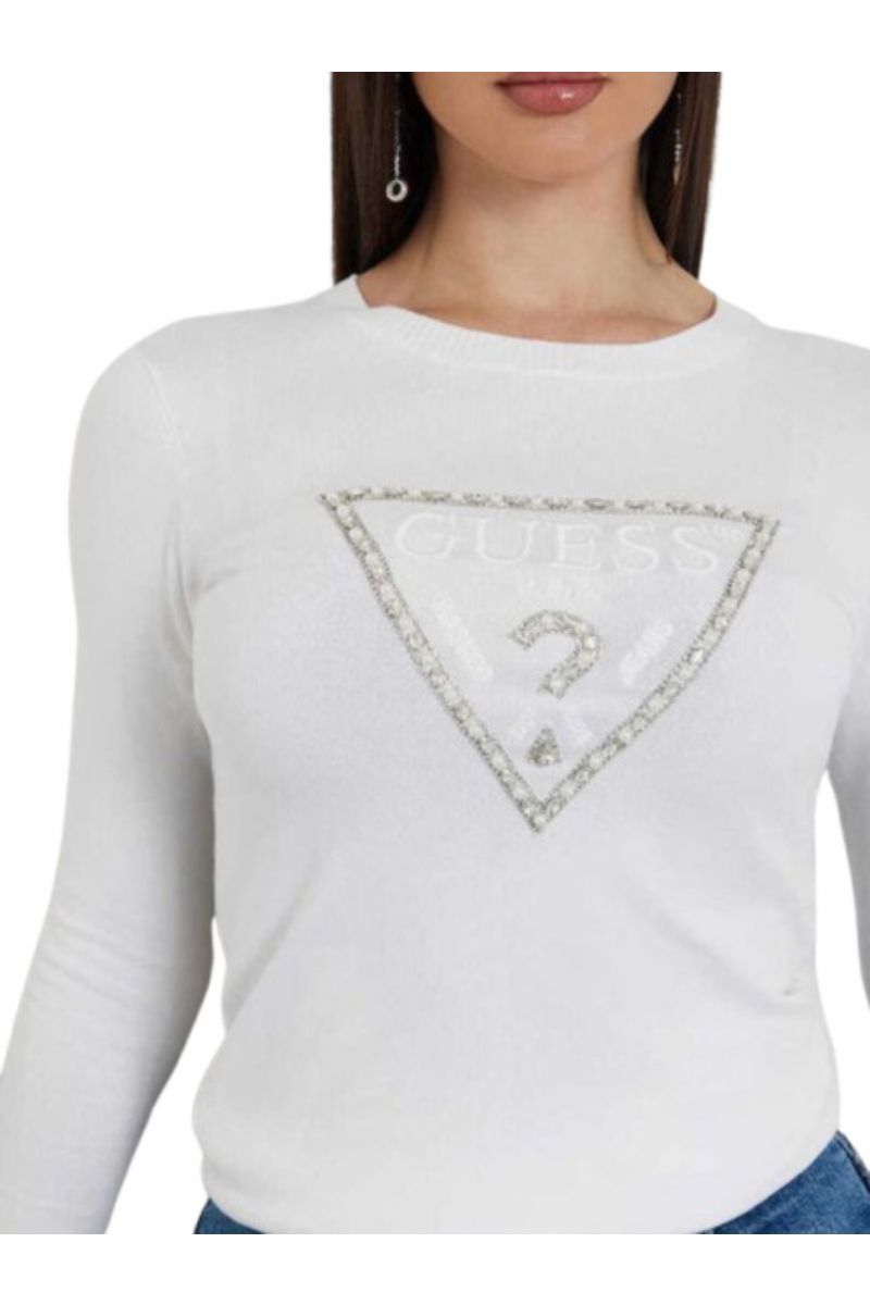 GUESS RYLIE TRIANGLE LOGO RN LS SWTR WHITE