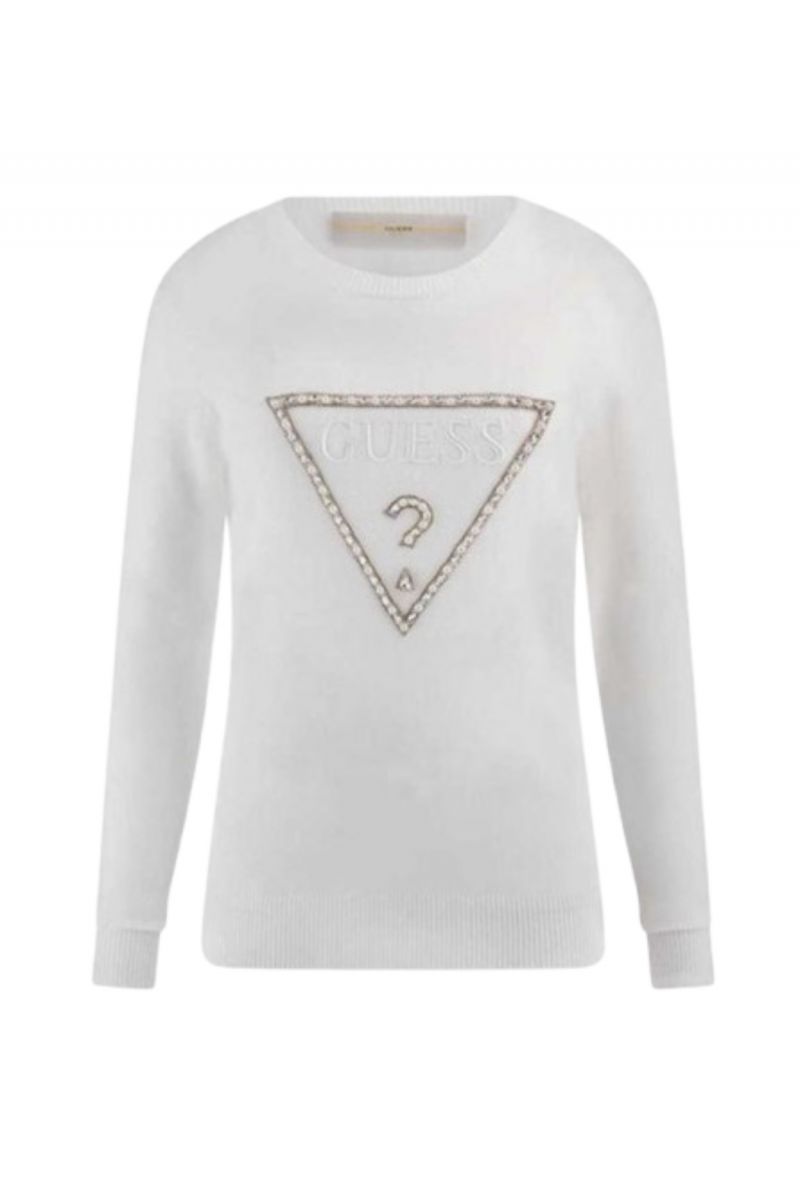 GUESS RYLIE TRIANGLE LOGO RN LS SWTR WHITE