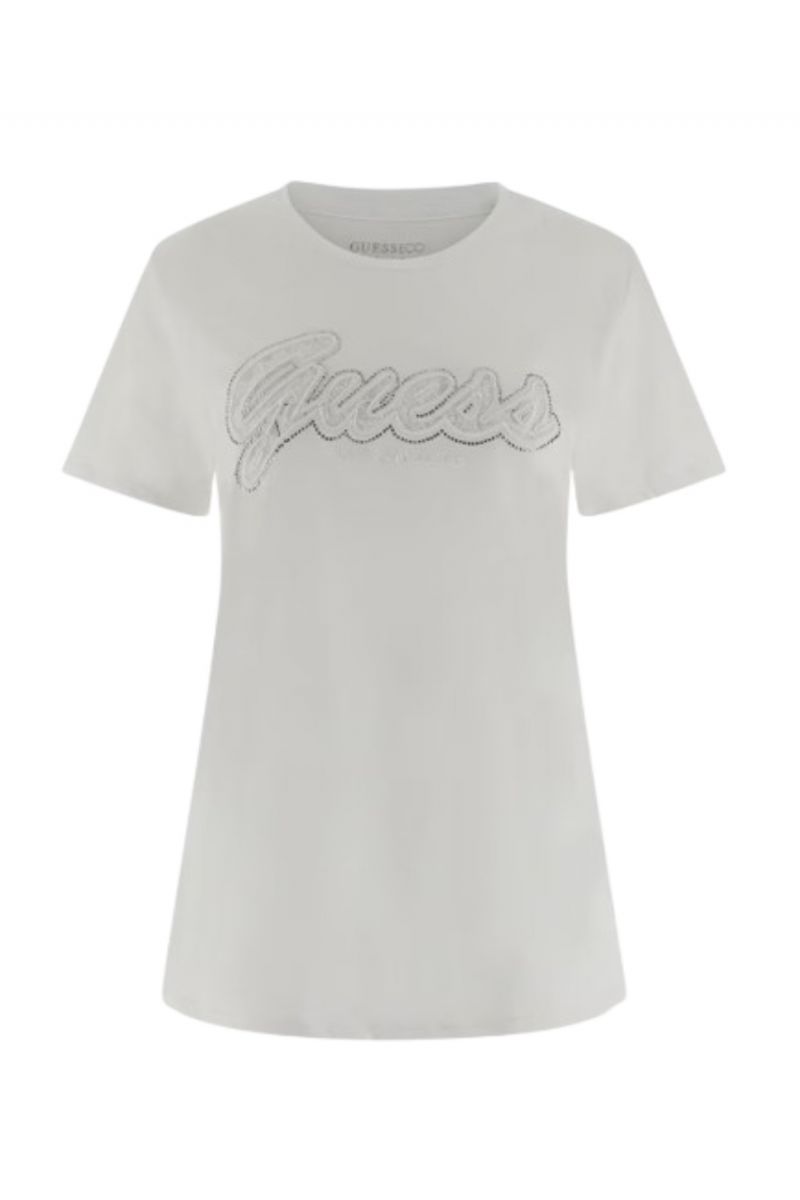 GUESS - SS SCRIRT LACE LOGO EASY TEE WHITE - 357495