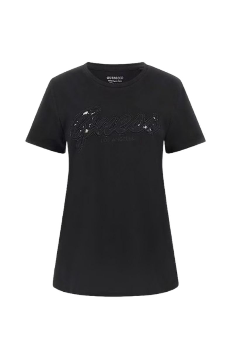 GUESS - SS SCRIRT LACE LOGO EASY TEE BLACK - 357492