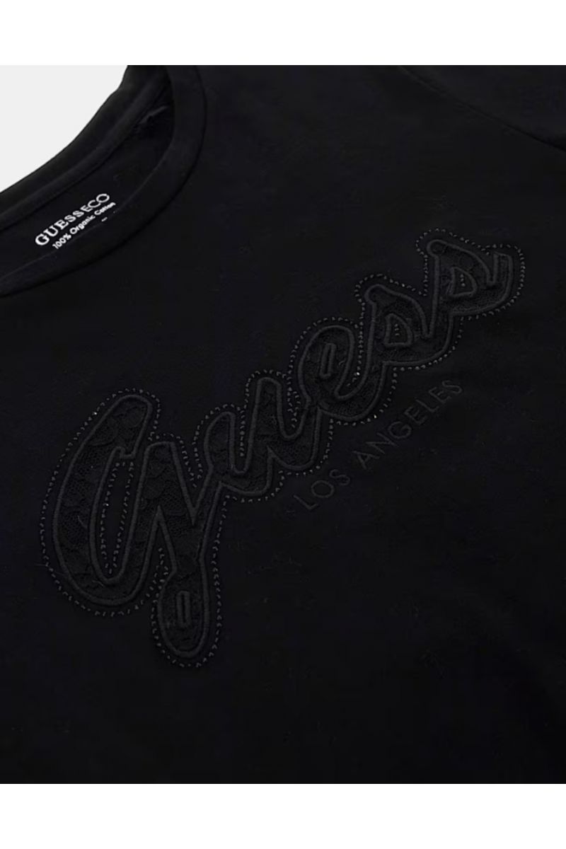 GUESS - SS SCRIRT LACE LOGO EASY TEE BLACK - 357492