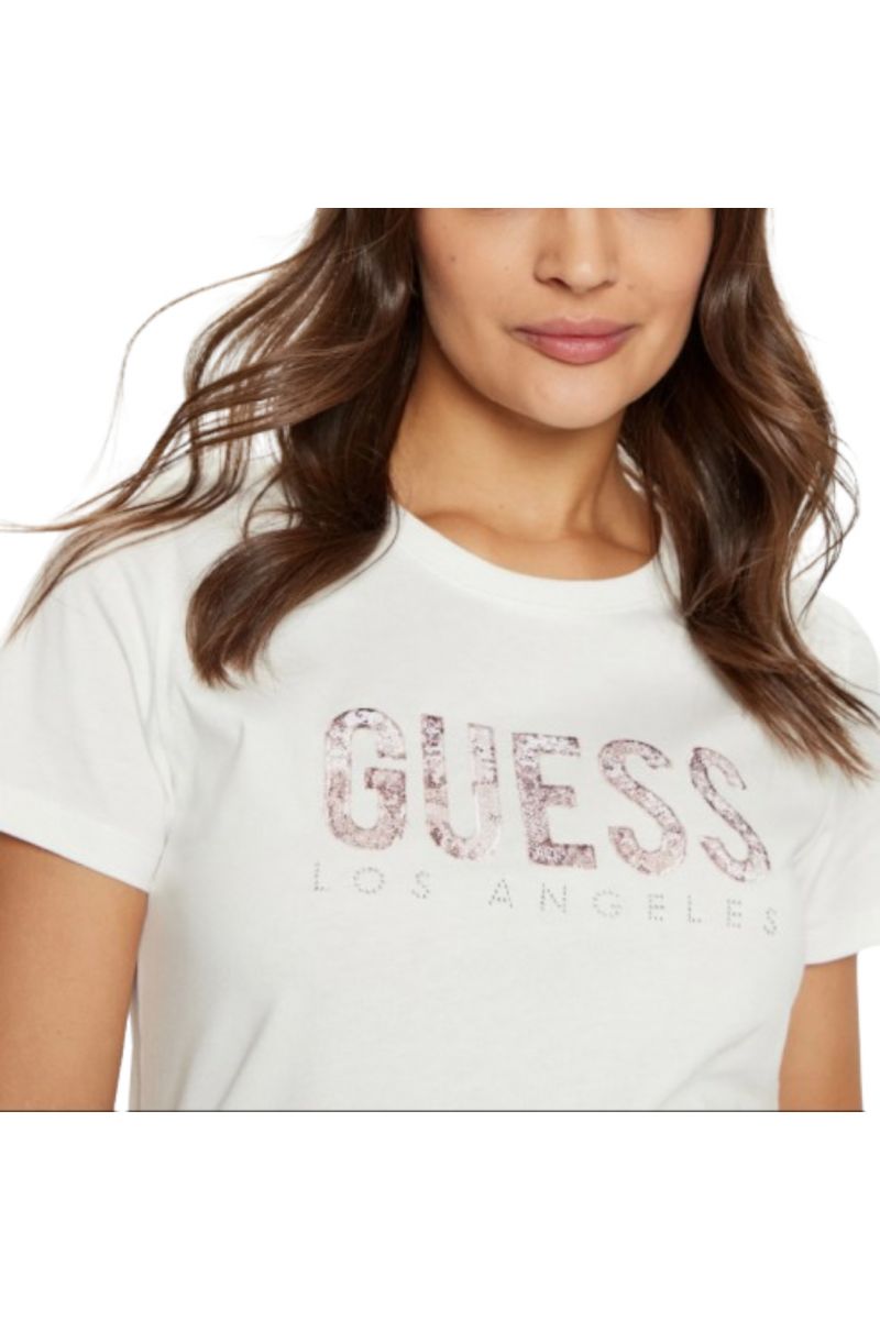 GUESS - SS CN PYTHON LOGO TEE WHITE/STRASS - 357496