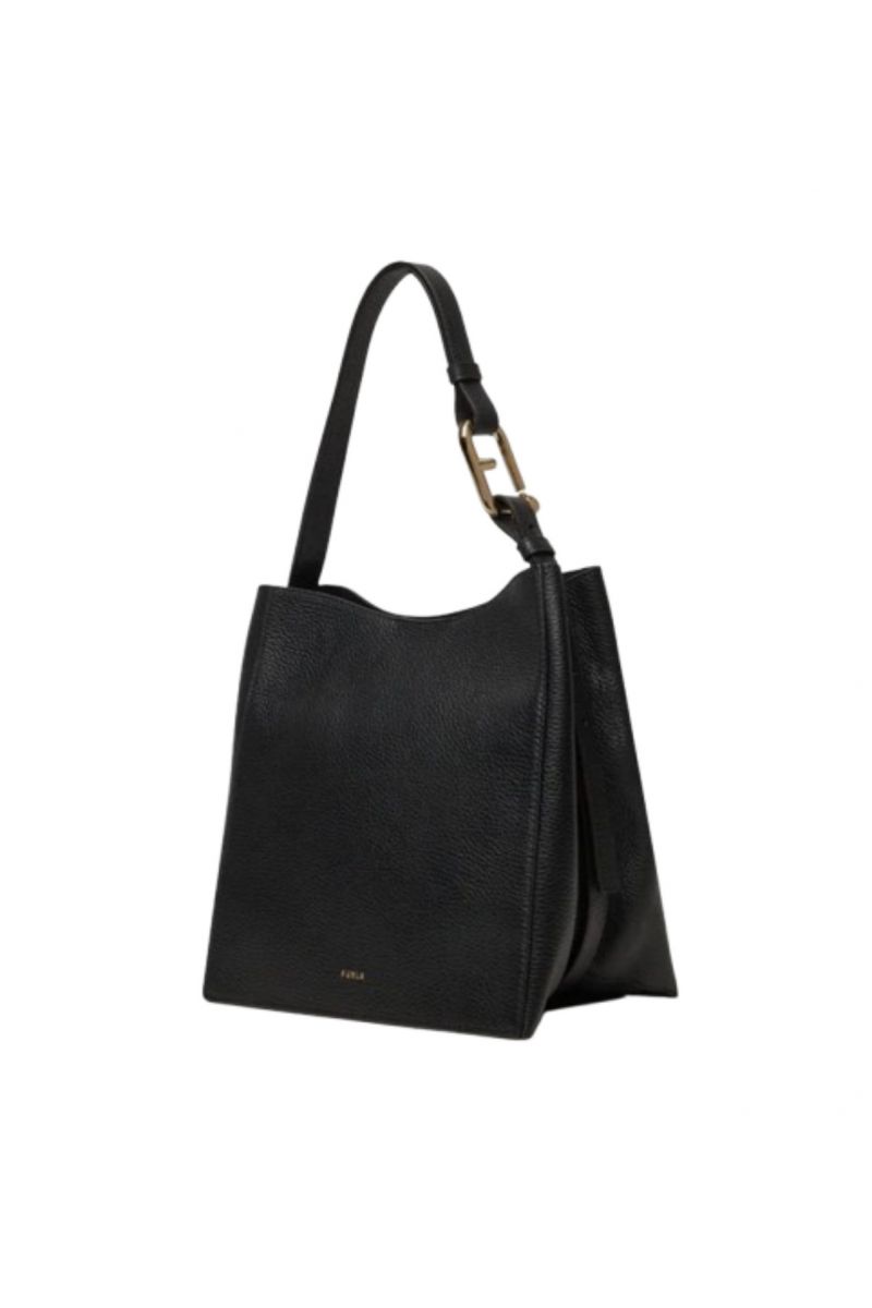 FURLA NUVOLA S BUCKET BAG 25.5 100% LEATHER NERO