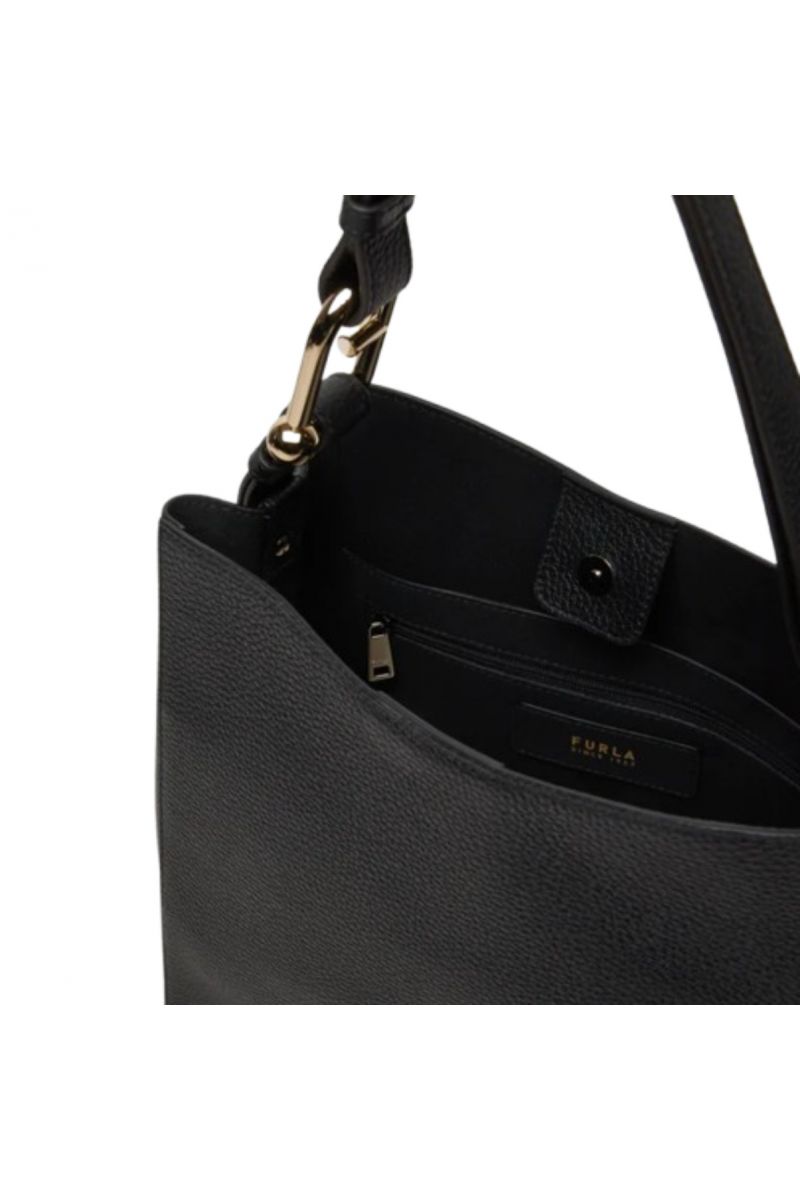 FURLA NUVOLA S BUCKET BAG 25.5 100% LEATHER NERO