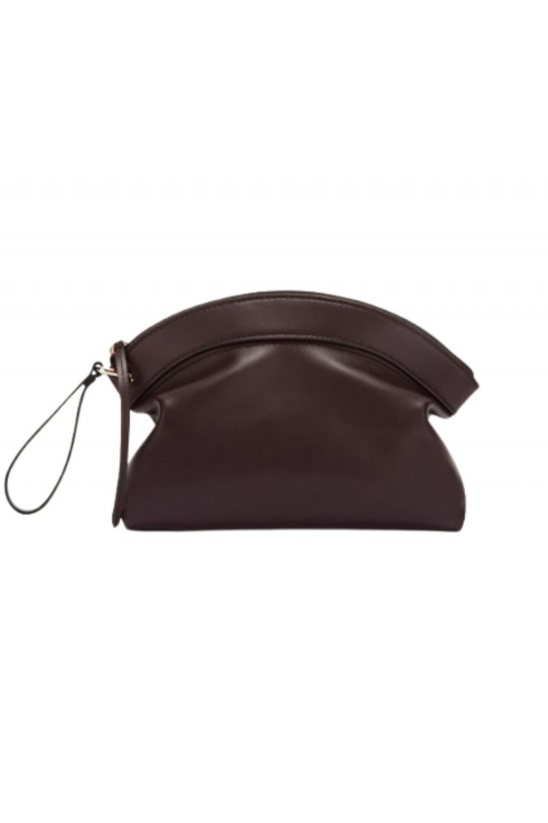 FURLA ERICA POUCH BAG 100% LEATHER DARK COFFEE