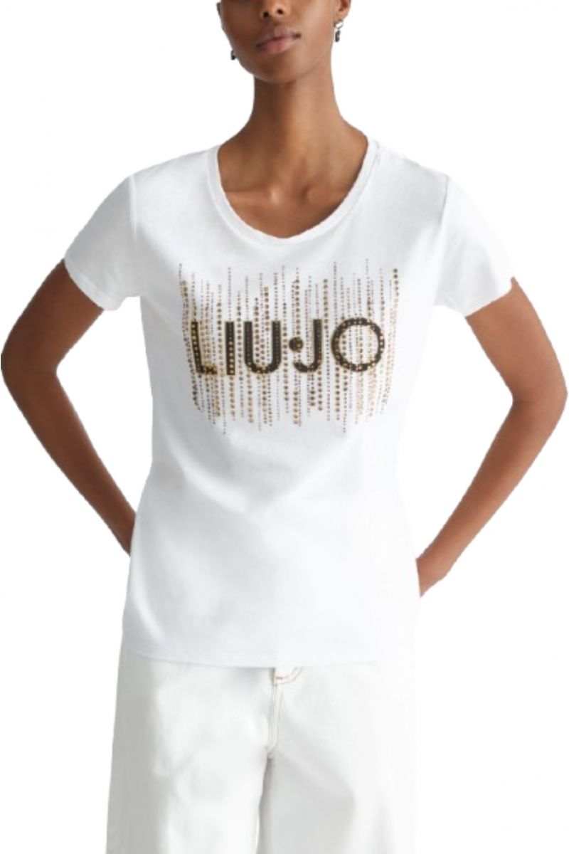 LIU JO WHITE WF4J16 ECS T-SHIRT M/C SPARKLING LOGO