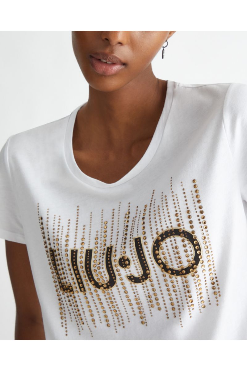 LIU JO WHITE WF4J16 ECS T-SHIRT M/C SPARKLING LOGO