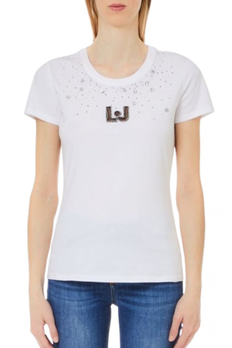 LIU JO WHITE WF4J50 T-SHIRT M/C APPL.SPARKLING WHITE