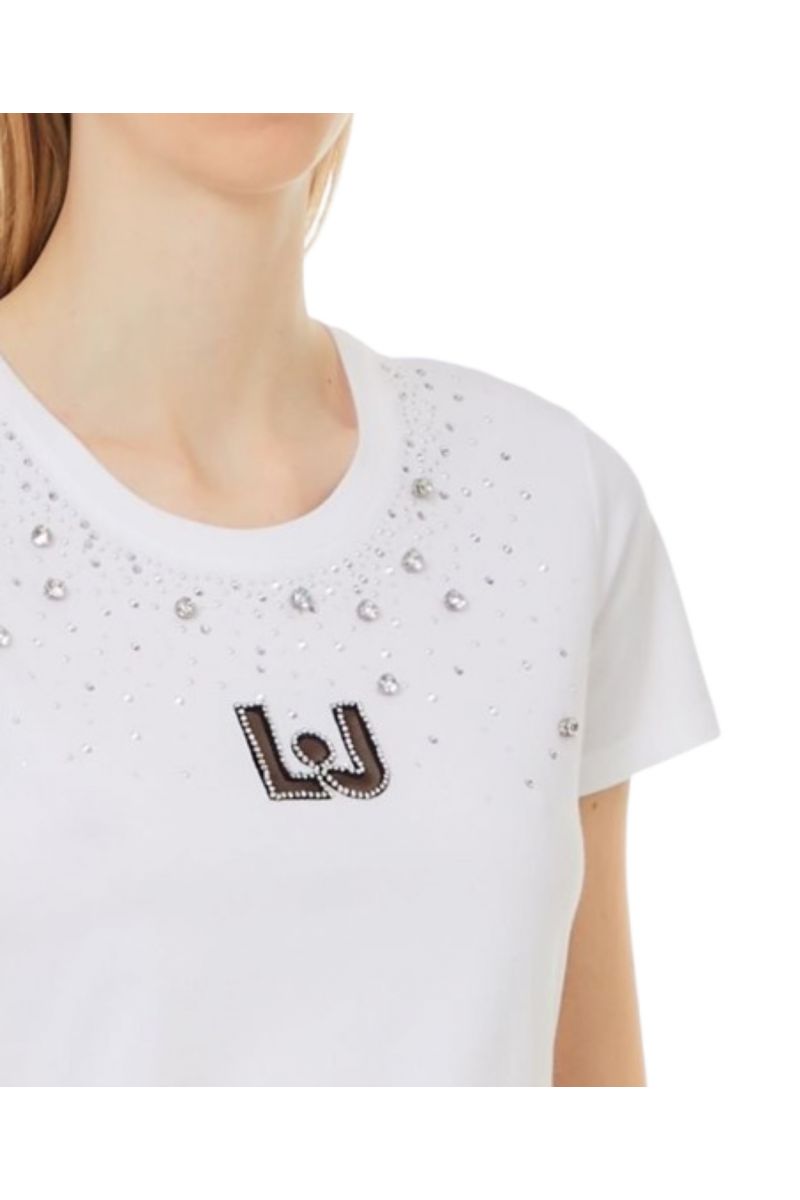 LIU JO WHITE WF4J50 T-SHIRT M/C APPL.SPARKLING WHITE