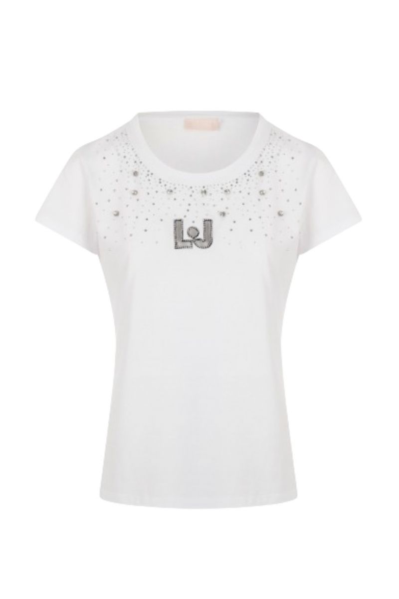 LIU JO WHITE WF4J50 T-SHIRT M/C APPL.SPARKLING WHITE