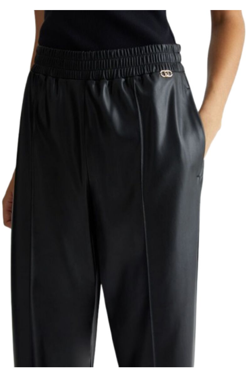 LIU JO WHITE PANT JOGGER SPALMATO BLACK